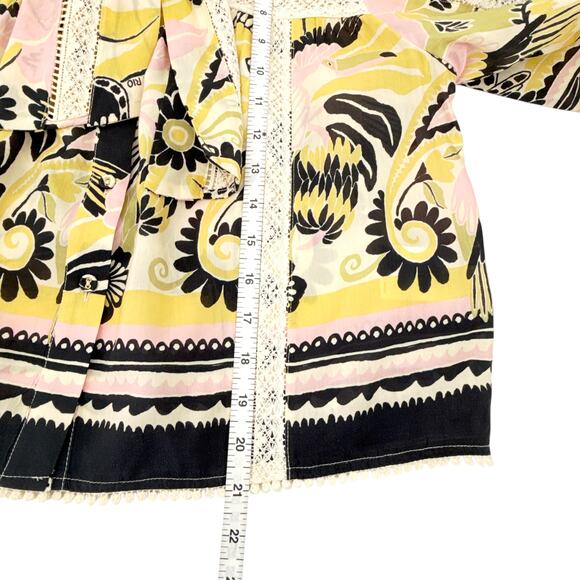 FARM RIO Vintage Forest Lace Trim Tie Neck Blouse M - Picture 11 of 12